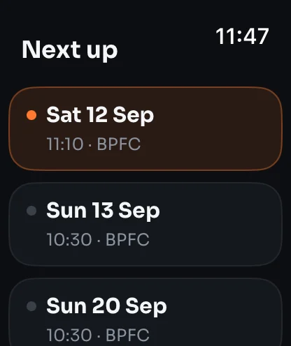 Apple Watch showing the next fixture